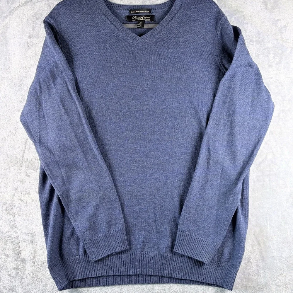 Pronto Uomo Extra Fine Merino Wool V-Neck Sweater Blue Heather Men M